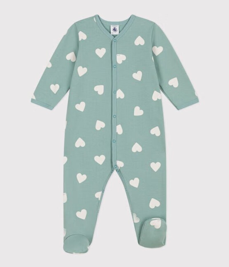 Pyjama bébé coeurs en molleton Paul Avalanche Petit Bateau produit face