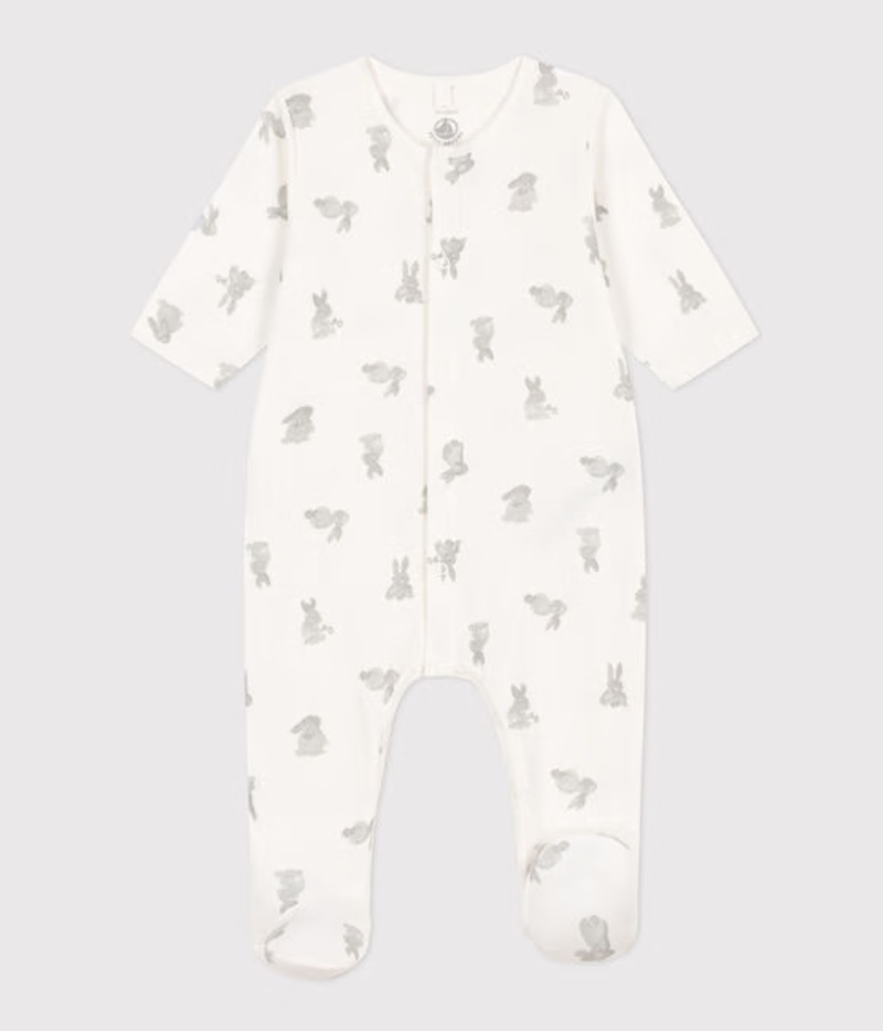 Pyjama bébé lapins en tubique Marshmallow Gris Petit Bateau produit face