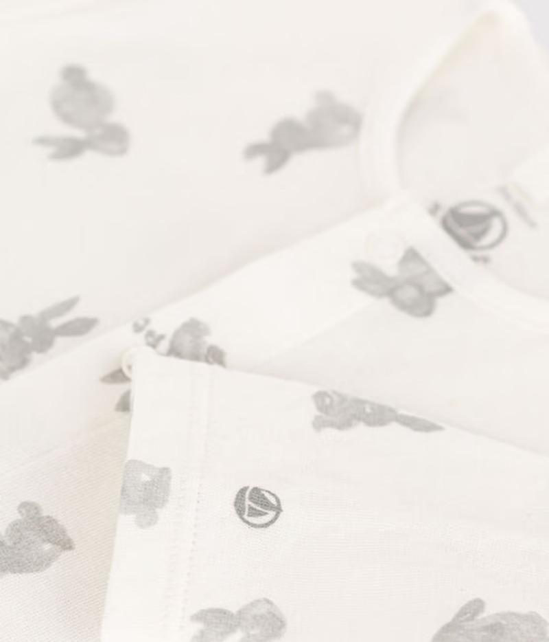 Pyjama bébé lapins en tubique Marshmallow Gris Petit Bateau zoom