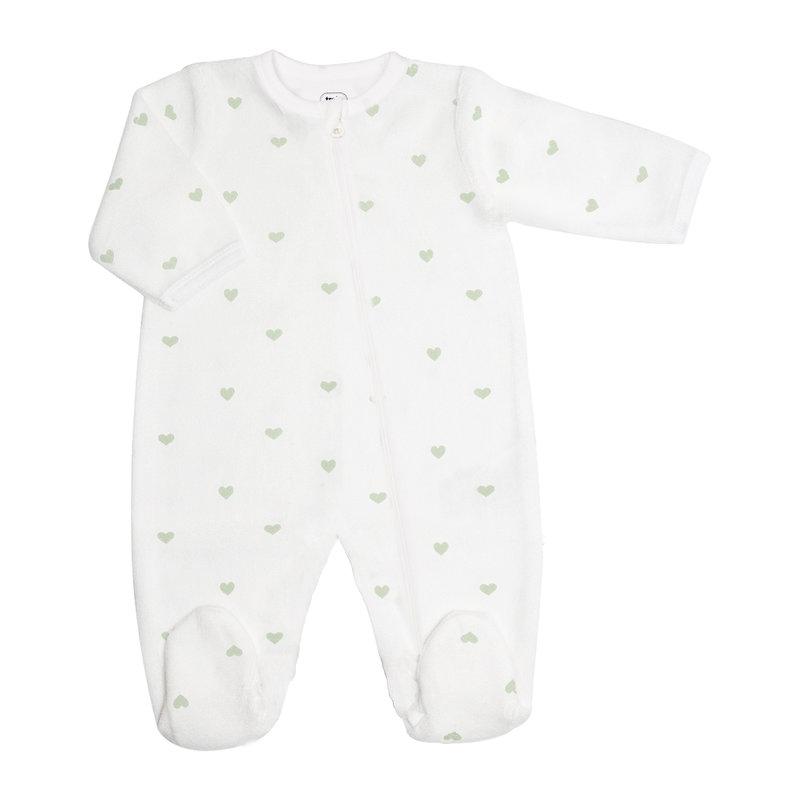 Pyjama en velours Zip Coeur vert Trois Kilos Sept