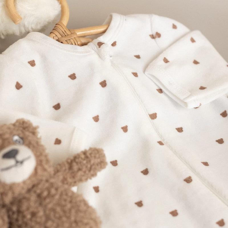Pyjama en velours Zip Ourson Ecru / Moka TROIS KILOS SEPT5