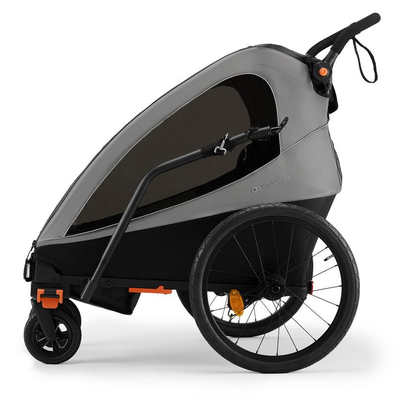 Remorque Vélo Enfant 2en1 Nava Walk Gris KINDERKRAFT poussette côté