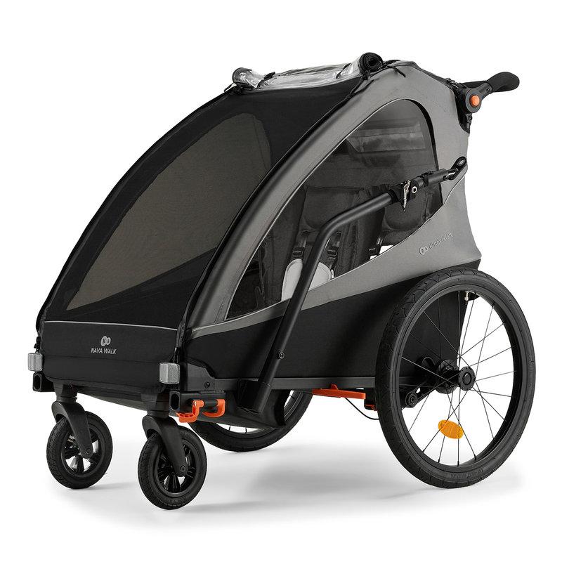 Remorque Vélo Enfant 2en1 Nava Walk Gris KINDERKRAFT poussette profil