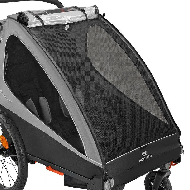 Remorque Vélo Enfant 2en1 Nava Walk Gris KINDERKRAFT moustiquaire