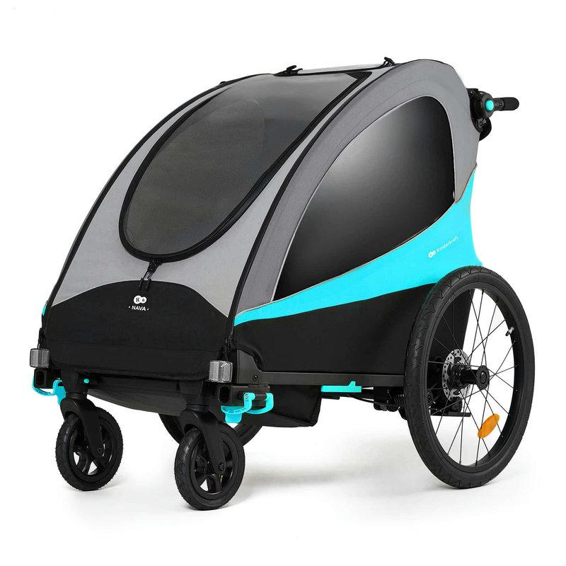 Remorque Vélo Enfant 3en1 Nava Bleu KINDERKRAFT profil poussette