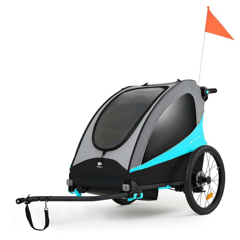 Remorque Vélo Enfant 3en1 Nava Bleu KINDERKRAFT profil remorque