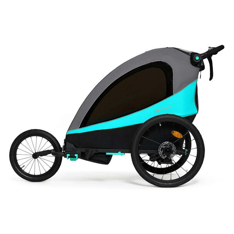 Remorque Vélo Enfant 3en1 Nava Bleu KINDERKRAFT côté poussette sportive