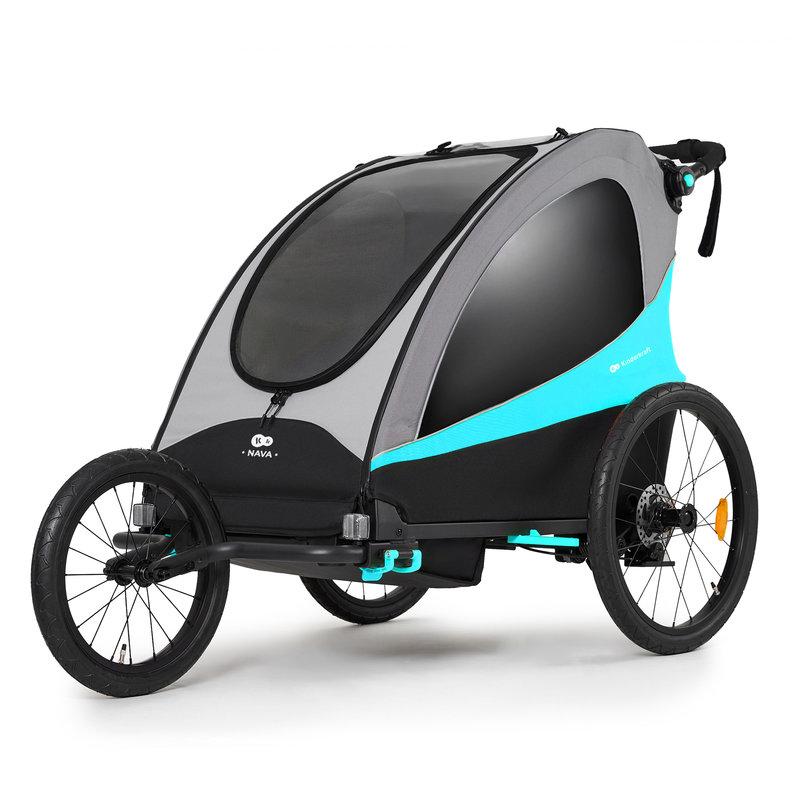 Remorque Vélo Enfant 3en1 Nava Bleu KINDERKRAFT profil poussette sportive