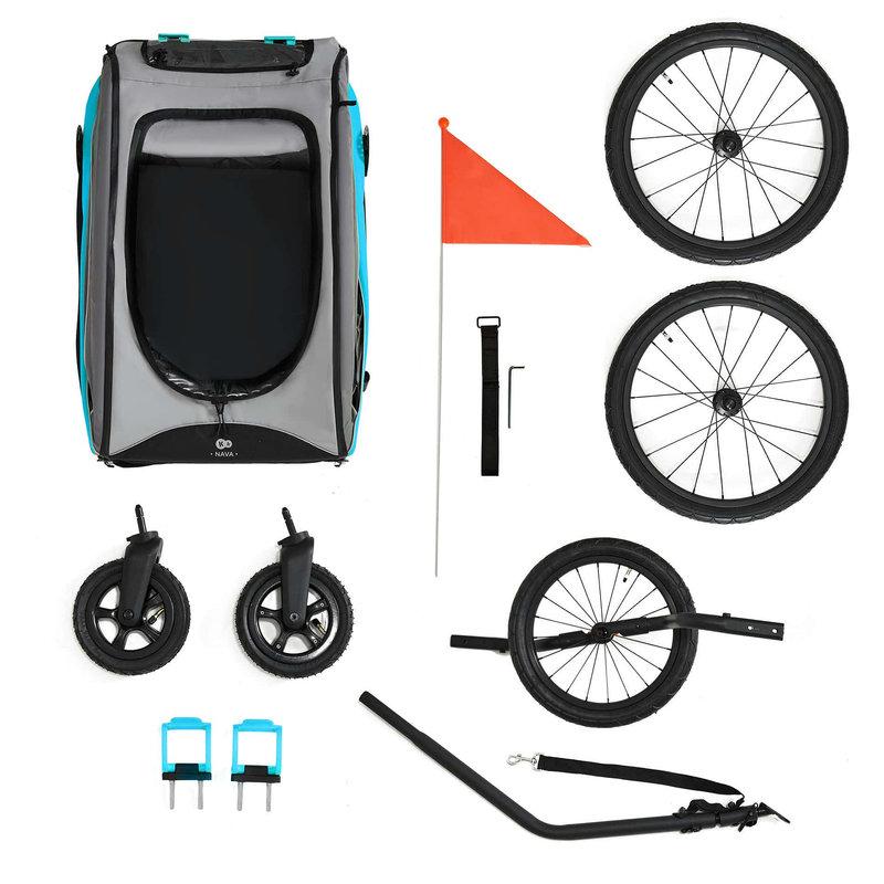 Remorque Vélo Enfant 3en1 Nava Bleu KINDERKRAFT éléments