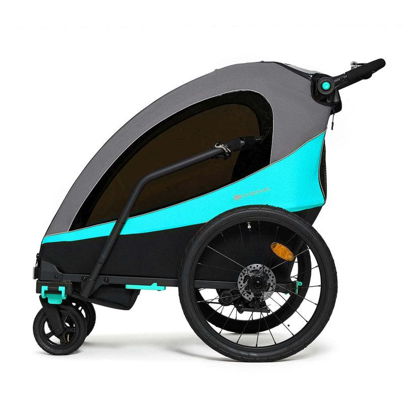 Remorque Vélo Enfant 3en1 Nava Bleu KINDERKRAFT côté poussette