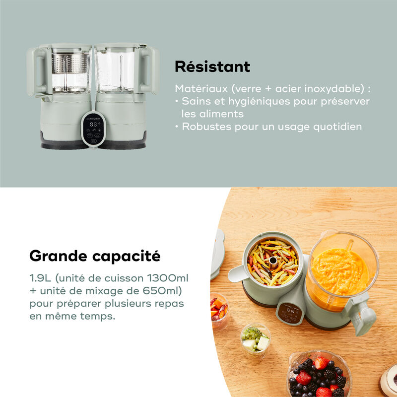Robot culinaire multifonction Nutribaby Glass Celadon Green Babymoov capacité