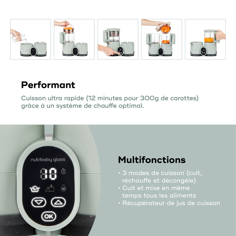 Robot culinaire multifonction Nutribaby Glass Celadon Green Babymoov utilisation