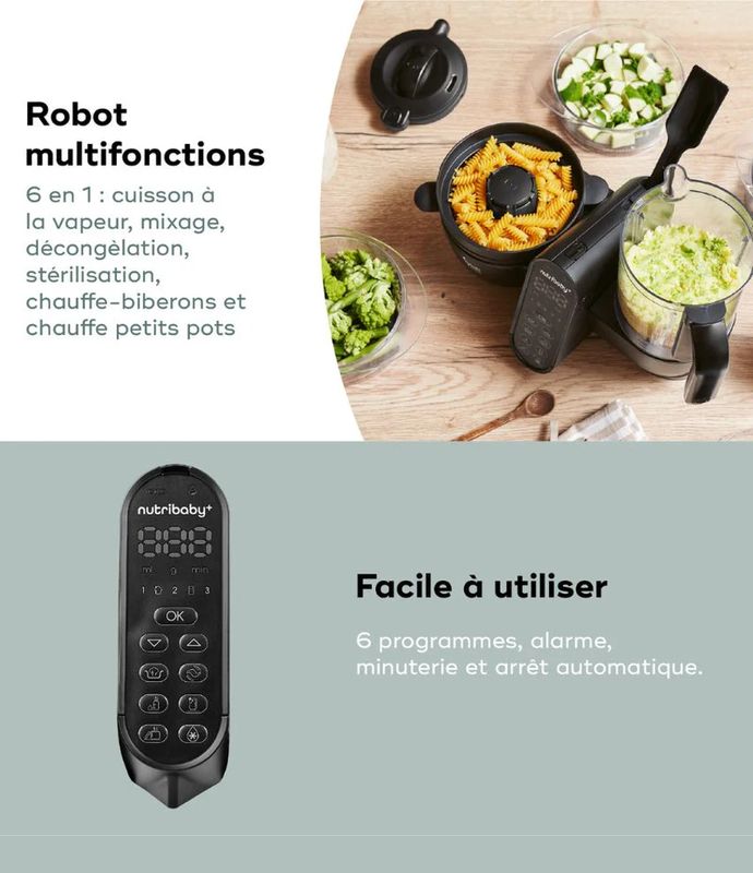 Robot culinaire multifonction Nutribaby + XL Mineral Black Babymoov explications 1