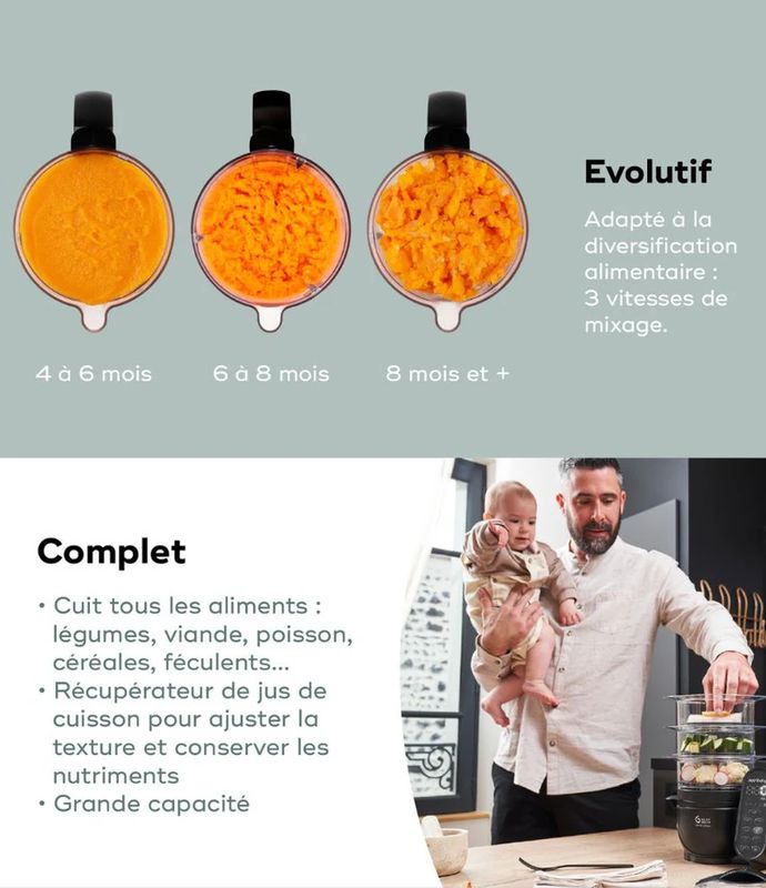 Robot culinaire multifonction Nutribaby + XL Mineral Black Babymoov explications 2