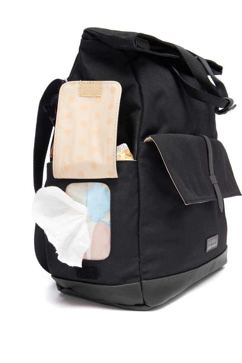 Sac à dos à langer Quinn Eco Quilt Noir Babymel poche mouchoirs