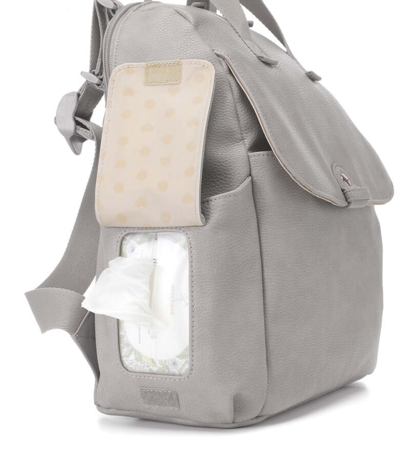 Sac à dos à langer Robyn en cuir vegan Pale Grey Babymel poche mouchoir