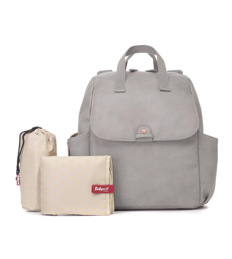 Sac à dos à langer Robyn en cuir vegan Pale Grey Babymel sac avec accessoires