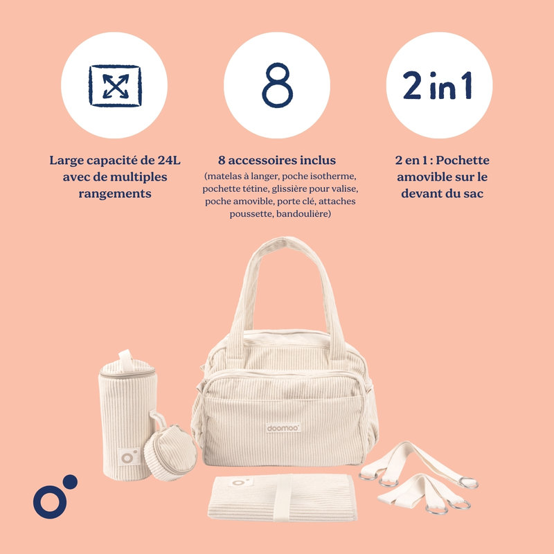 Sac à langer Fluffy Corduroy Beige Babymoov caractéristiques