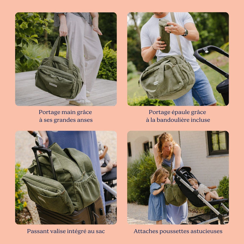 Sac à langer Fluffy Corduroy Kaki Babymoov utilisation