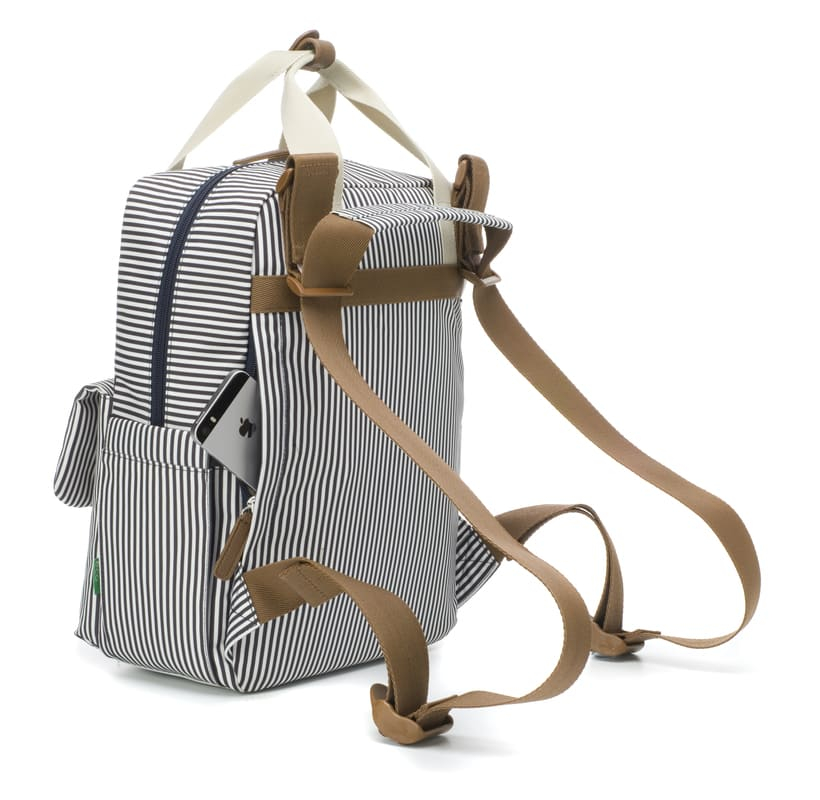 Sac à dos à langer Georgi Eco Rayures Blanc et Marine Babymel Arrière