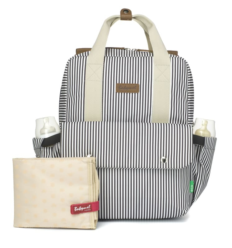 Sac à dos à langer Georgi Eco Rayures Blanc et Marine Babymel Accessoires