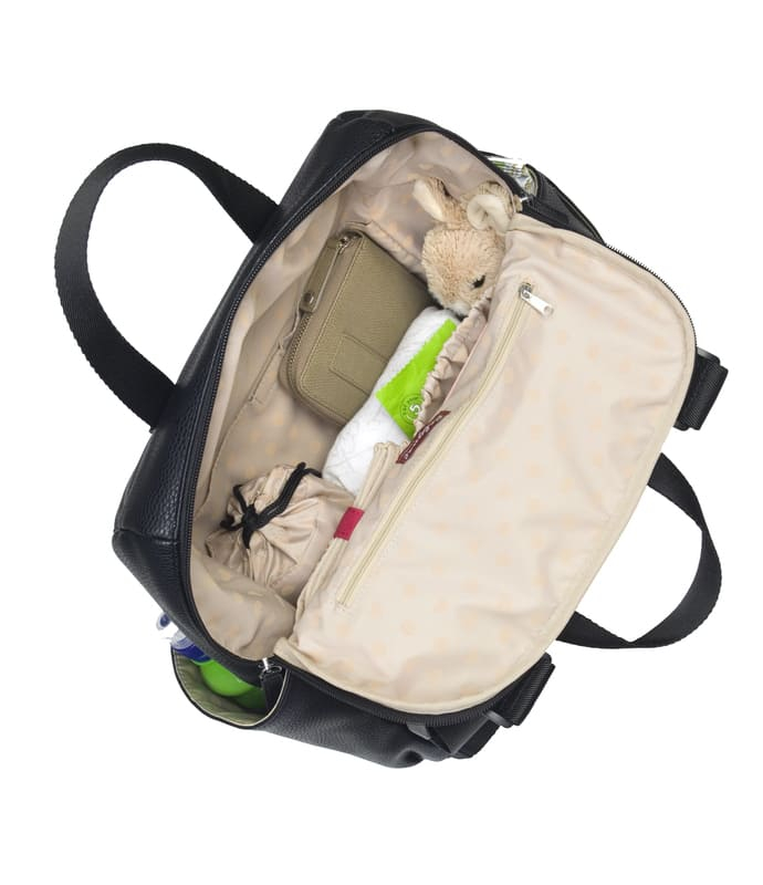 Sac à dos à langer Robyn en cuir vegan Noir Babymel Ouvert