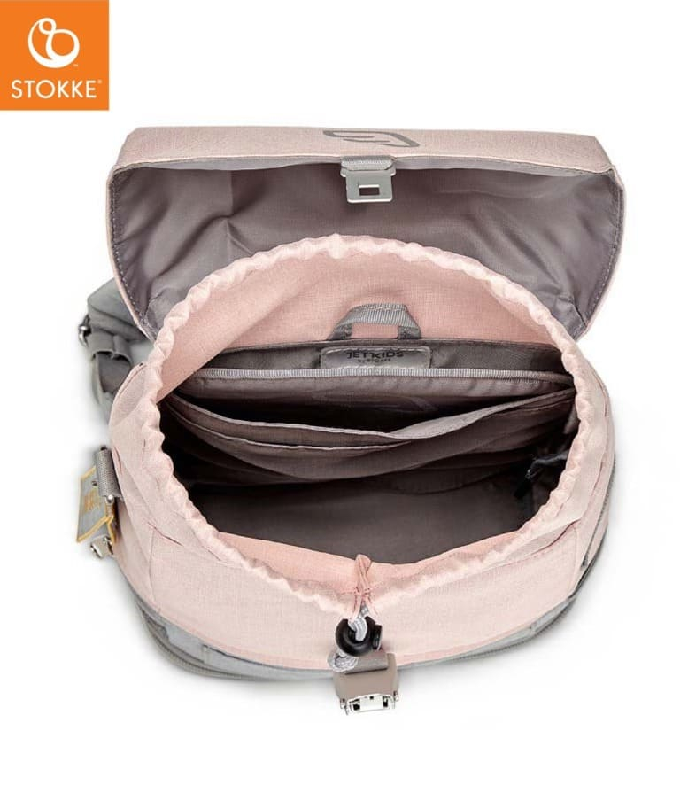 Sac à dos modulable Crew Backpack de JetKids Rose limonade Stokke Ouvert