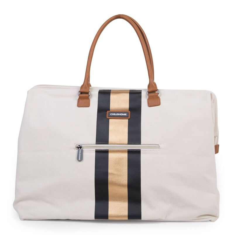 Sac à langer Mommy Bag Écru Rayures Noir/Or Childhome Arrière