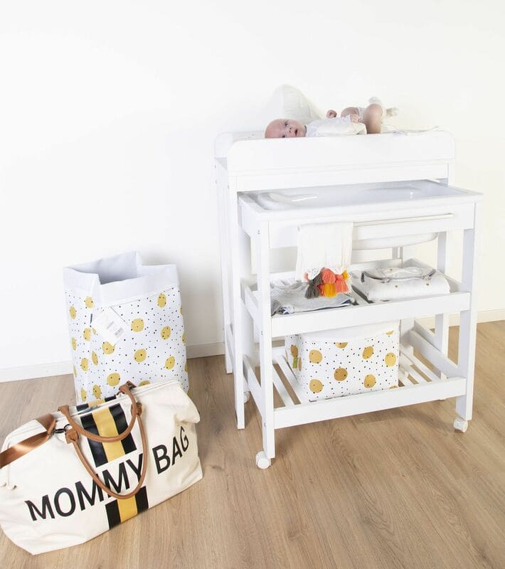 Sac à langer Mommy Bag Écru Rayures Noir/Or Childhome Chambre