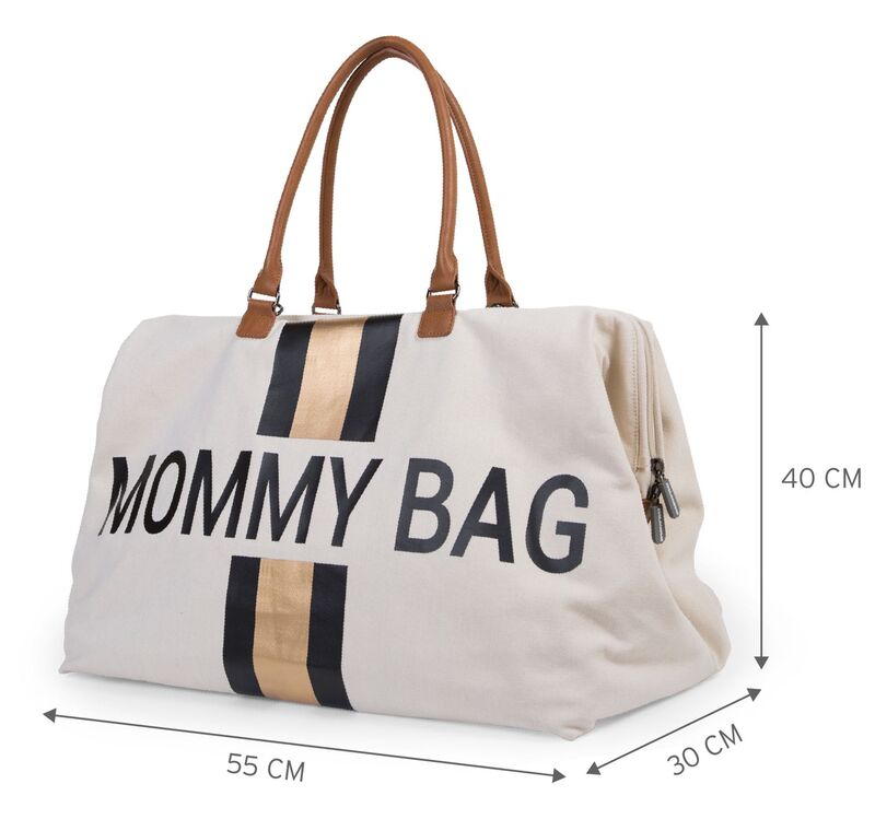 Sac à langer Mommy Bag Écru Rayures Noir/Or Childhome Dimensions