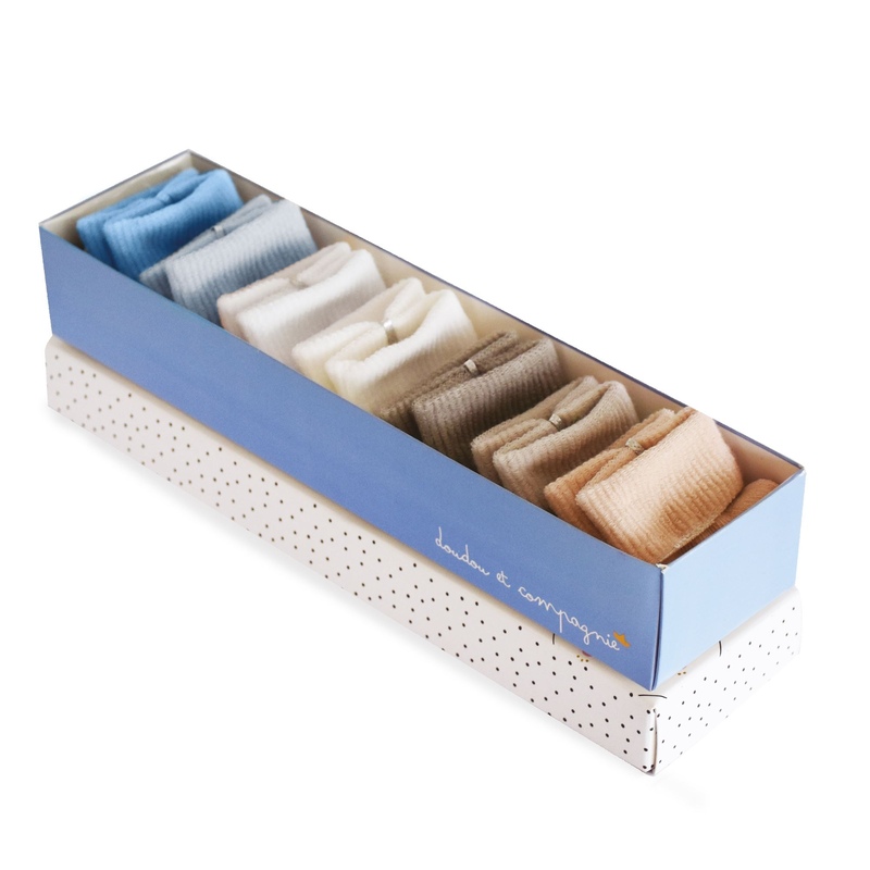 Semainier chaussettes taupe / bleu Doudou et Compagnie Produit face