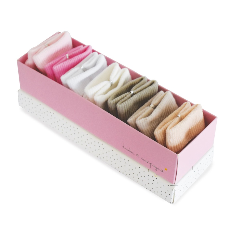 Semainier chaussettes taupe / rose Doudou et Compagnie Produit face