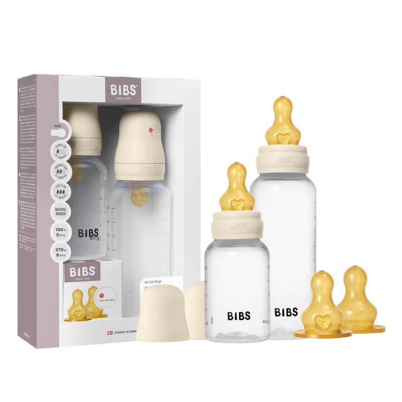 Set de 2 biberons en verre tétine Latex 150 ml / 270 ml Ivory Bibs produit