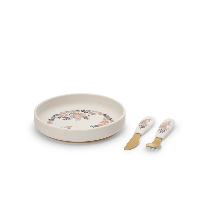 Set assiette en silicone - Blue Garden Elodie produit face
