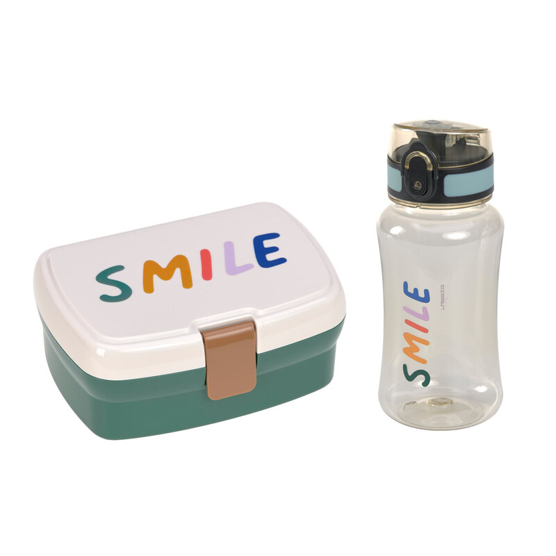 Set boîte à goûter et gourde Little Gang Smile milky/vert océan Lassig pack