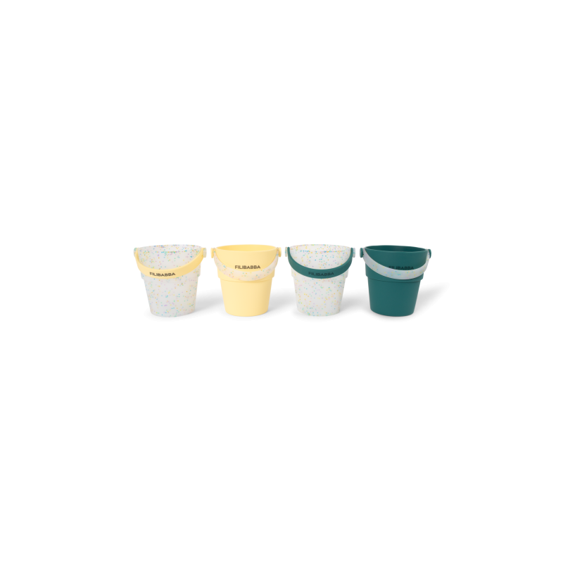 Set de plage en silicone Confetti FILIBABBA seaux côté
