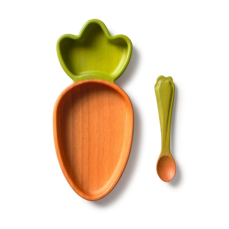 Set repas en bois d'hévéa Assiette et Cuillère Carotte Oli & Carol produit