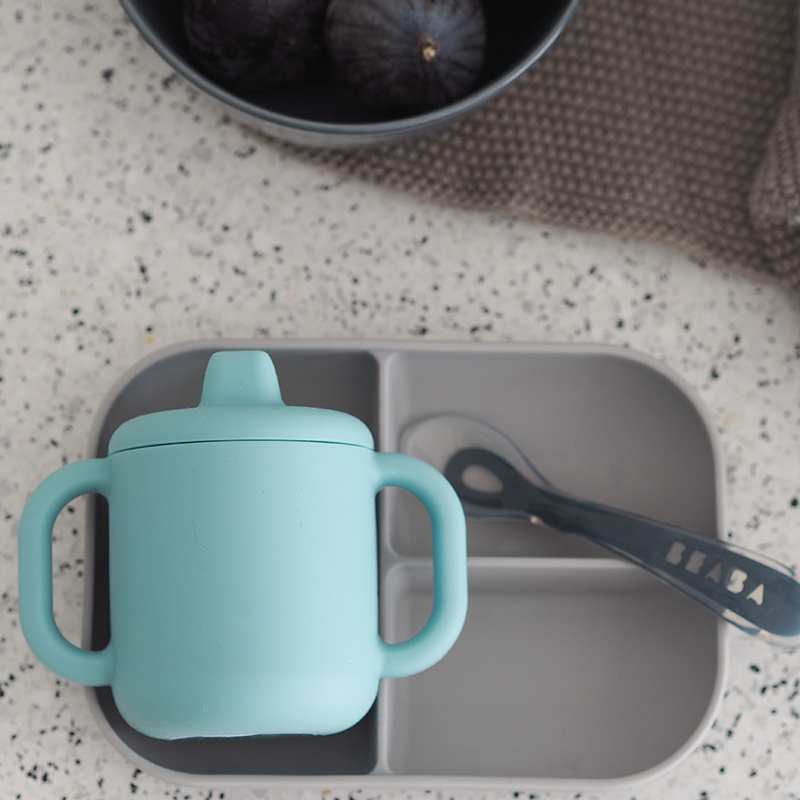 Set repas silicone assiette compartimentée cuillère et tasse Béaba Zoom