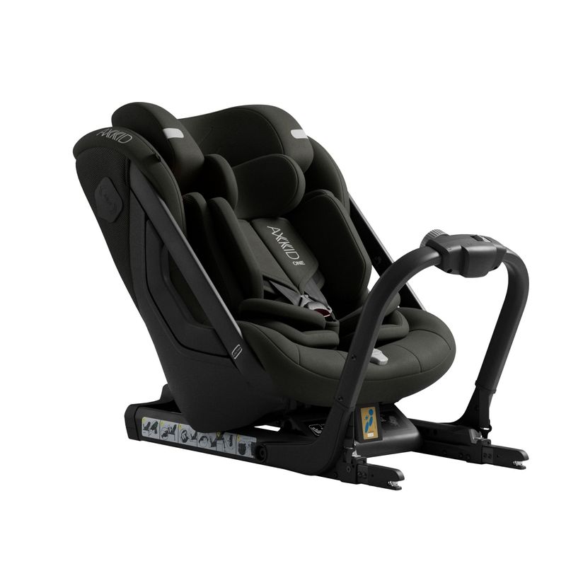 Siège-auto One+ 3 i-Size groupe 0/1/2 Forest Moss Green Axkid de profil avec réducteur