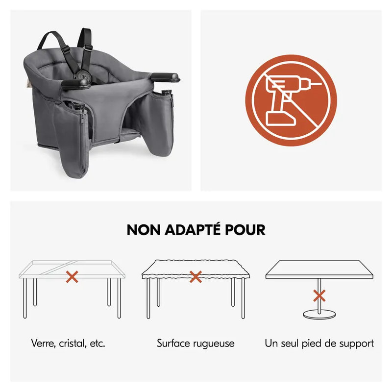 Siège de table Fix N Sit Dark Grey Hauck tables incompatibles