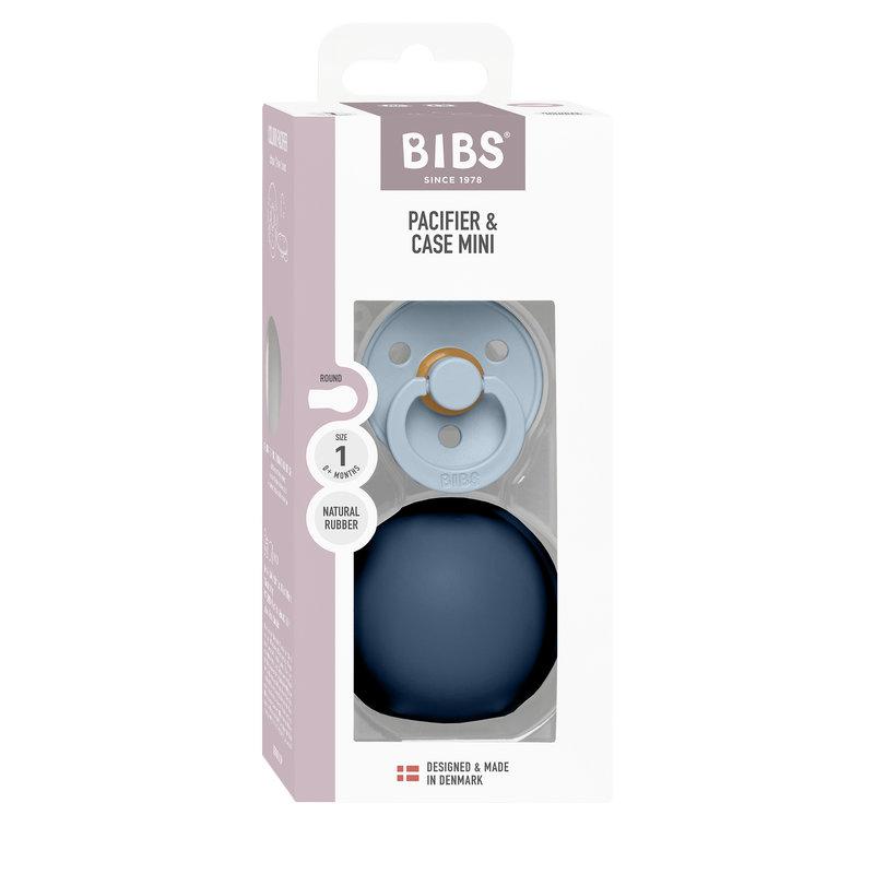 Sucette Colour 6-18 mois et boîte à sucette Mini Baby Blue / Steel Blue BIBS boite