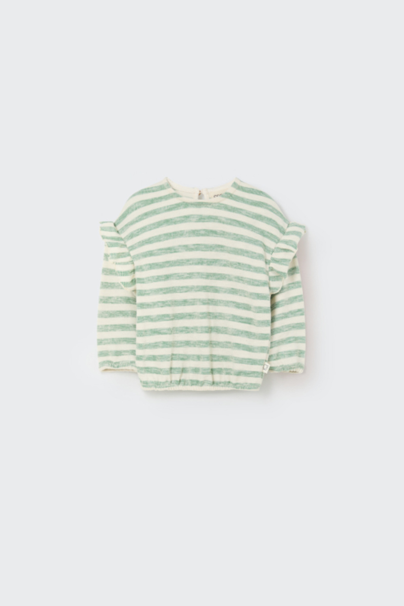 Sweatshirt rayé en crêpe coton bio Grass Green COZMO face
