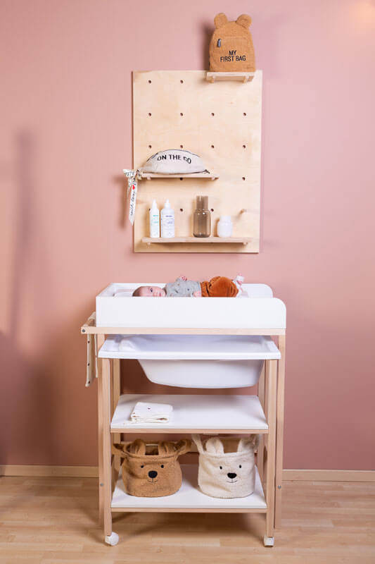 Table à langer avec baignoire et roues Blanc Naturel Childhome ambiance