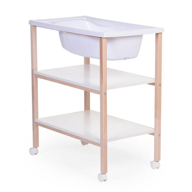 Table à langer avec baignoire et roues Blanc Naturel Childhome angle