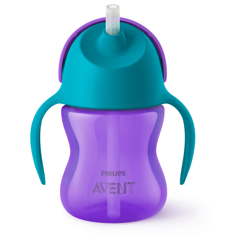 Tasse à paille flexible violet Philips Avent face 