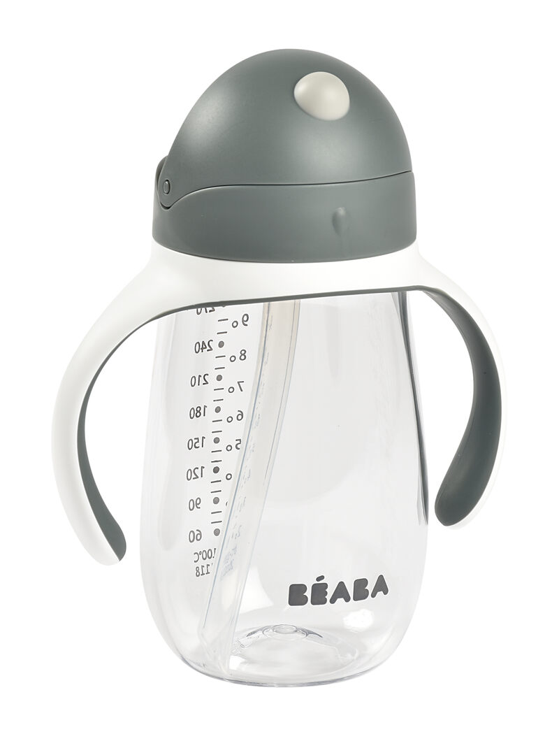 Tasse d'apprentissage avec paille 300 ml Gris Minéral Béaba clap fermé