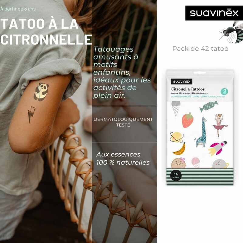 Tattoos à la citronnelle anti-moustiques Suavinex indications