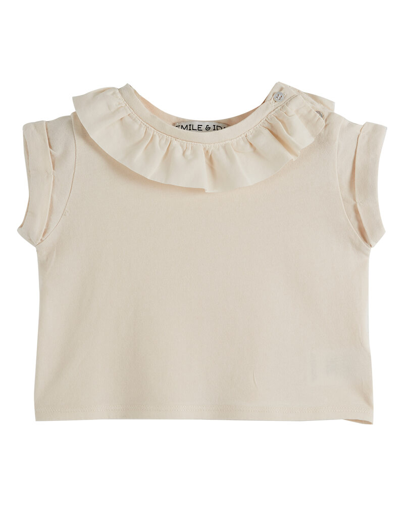 Tee-shirt coton bio collerette Crème Emile & Ida enfant face