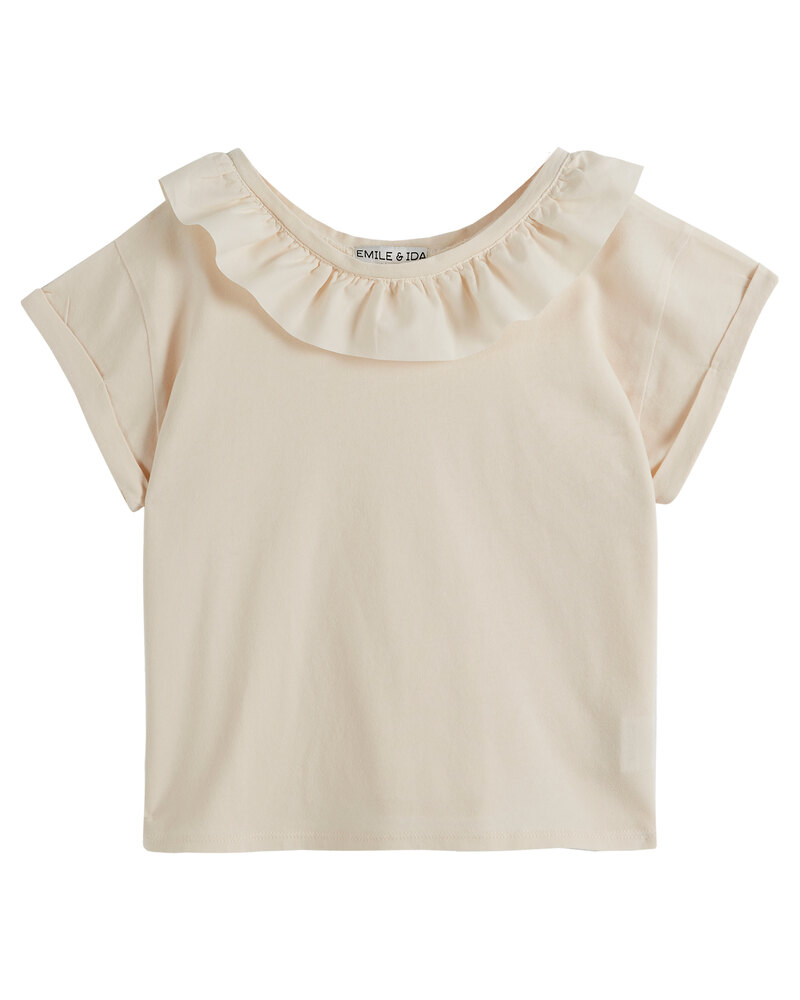 Tee-shirt coton bio collerette Crème Emile & Ida produit face