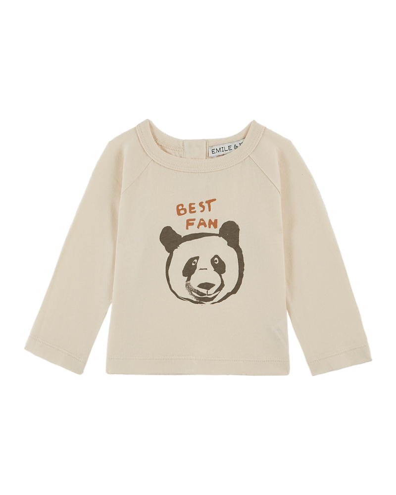 Tee-shirt coton bio motif place panda écru Emile & Ida Produit Face